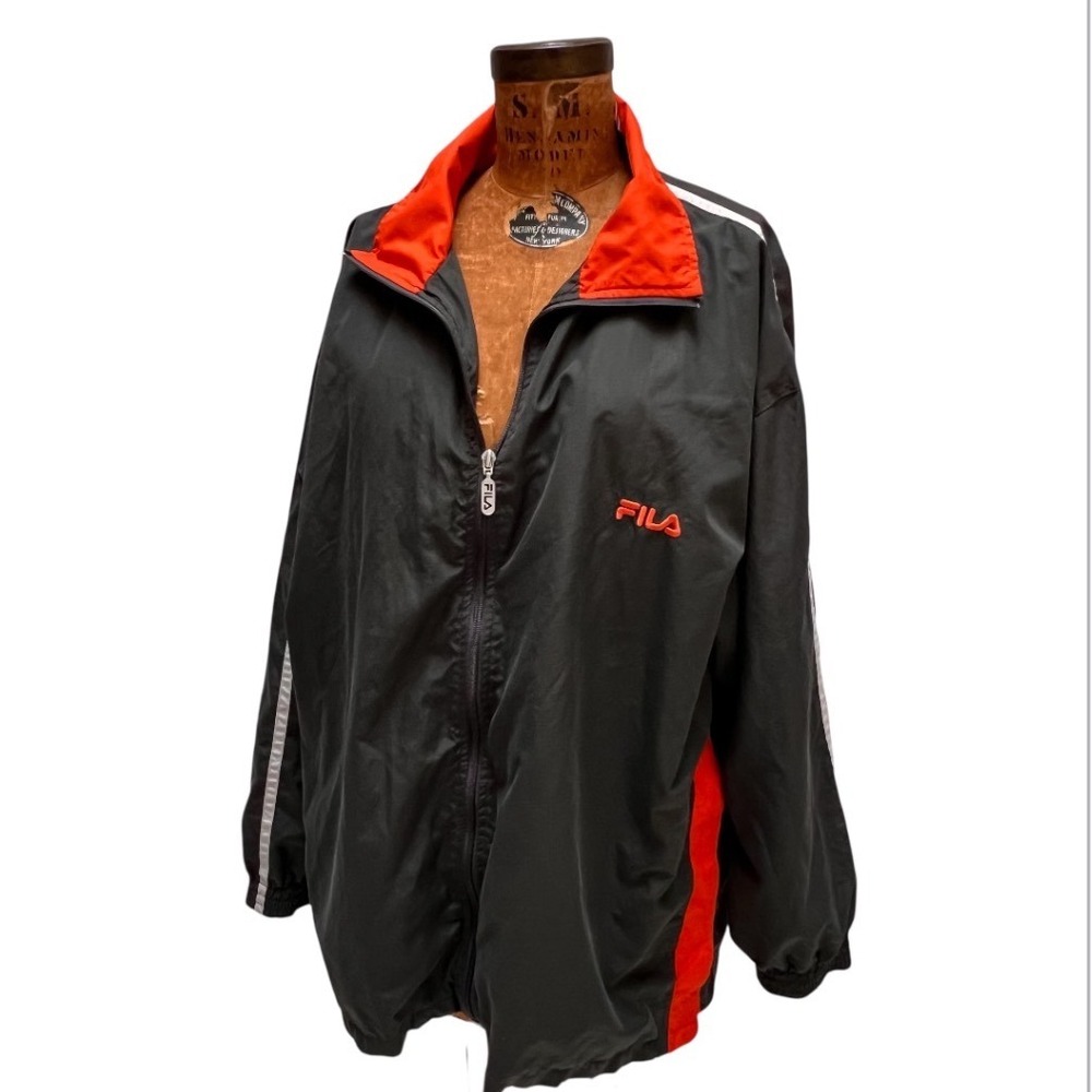 Fila Sport Mens 1XB Windbreaker Jacket Grey Orange Mesh Lined Gorpcore Big Tall - Picture 11 of 17